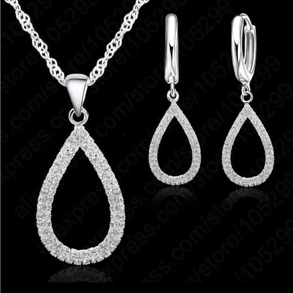 The Rhinestone Statement Pendant Necklace and drop earrings in 925 silver - Picture 1 of 7